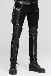 Schwarze Punk-Ausgestattet mit Beintasche gerade Herrenhose